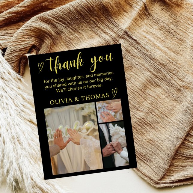 Elegant Black and Gold Wedding Thank You Card (Creator Uploaded)