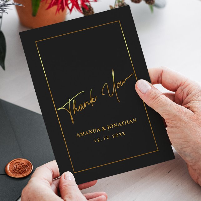 Elegant Black and Gold Wedding Thank You Card (Creator Uploaded)