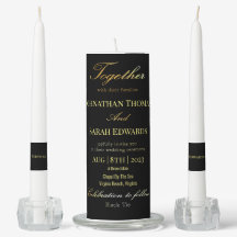 Elegant Black And Gold Wedding Unity Candle Set