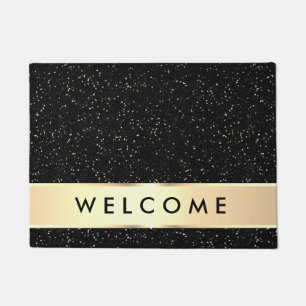 Elegant Black And Gold Welcome Doormat