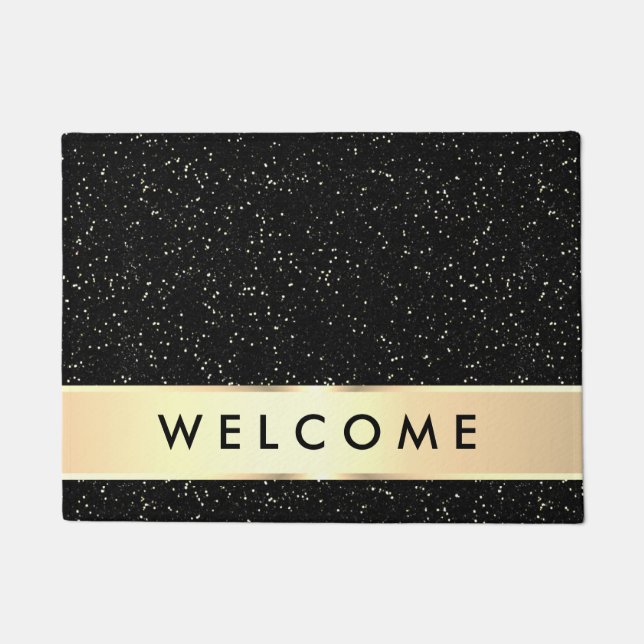 Elegant Black And Gold Welcome Doormat (Front)