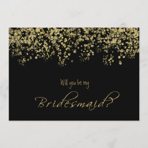 Elegant black and Gold Will you be my bridesmaid? Invitation