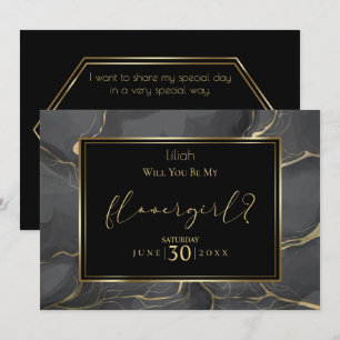 Elegant Black and Gold  Will You Be My Flower Girl Invitation
