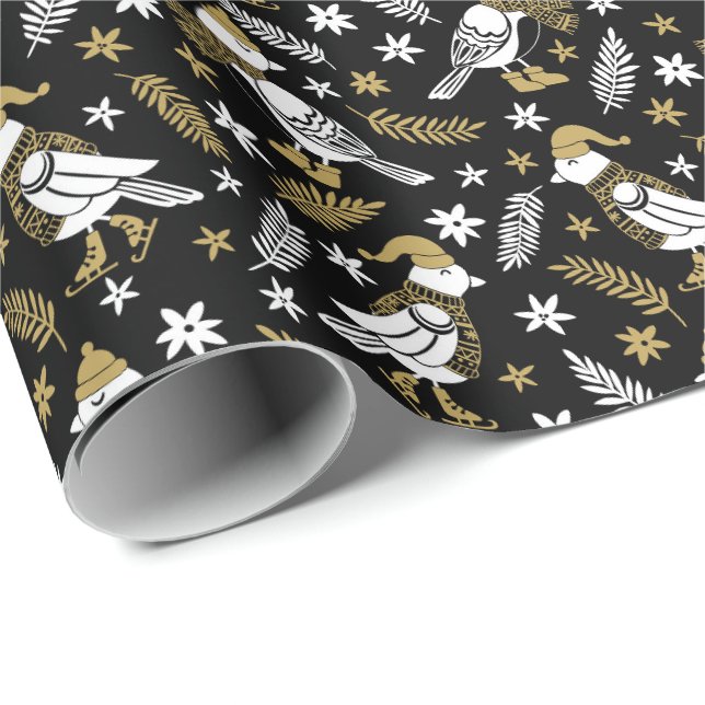 Elegant Black and Gold Woodland Bird Wrapping Paper (Roll Corner)