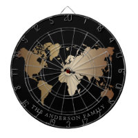 Elegant Black and Gold World Map Monogram Name