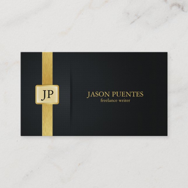 Elegant Black and Gold Writer's Business Card (Front)