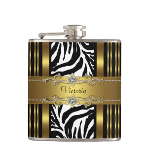Elegant Black and Gold Zebra Hip Flask