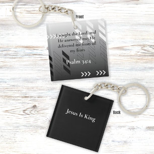 Elegant Black and Grey Abstract Bible Verse Art Keychain