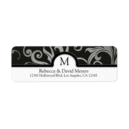 Elegant Black and Grey Abstract with Monogram Return Address Label