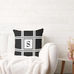 Elegant Black and Grey Custom Single Initial Throw Pillow