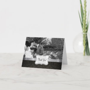 Elegant Black and Grey Damask Thank You Card