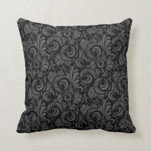 Elegant Black and Grey Floral Pattern Throw Pillow