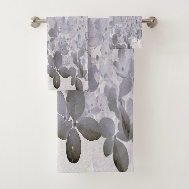 Elegant Black and Grey Limelight Hydrangea Bath Towel Set (Insitu)