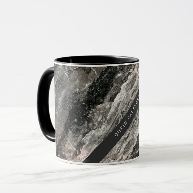 Elegant Black and Grey Marble Pattern with Name Mug (Front Left)
