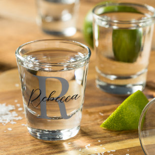 Elegant Black and Grey Minimalistic Monogram Shot Glass