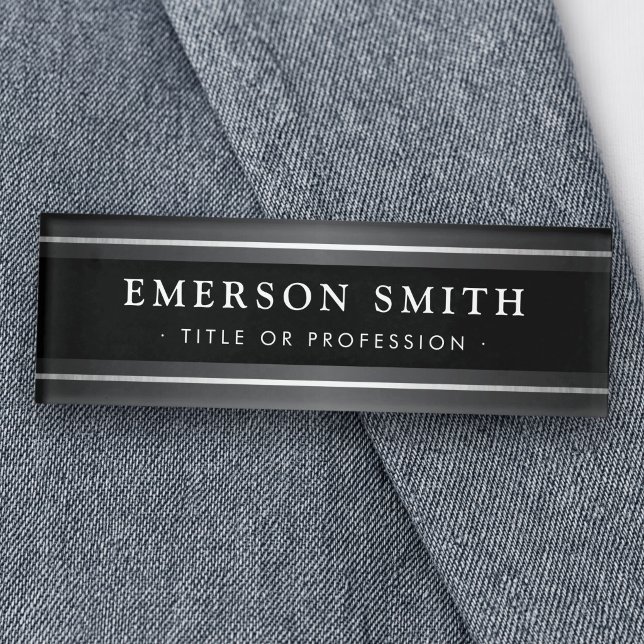 Elegant black and grey modern name tag (Elegant black and gray modern name tag)