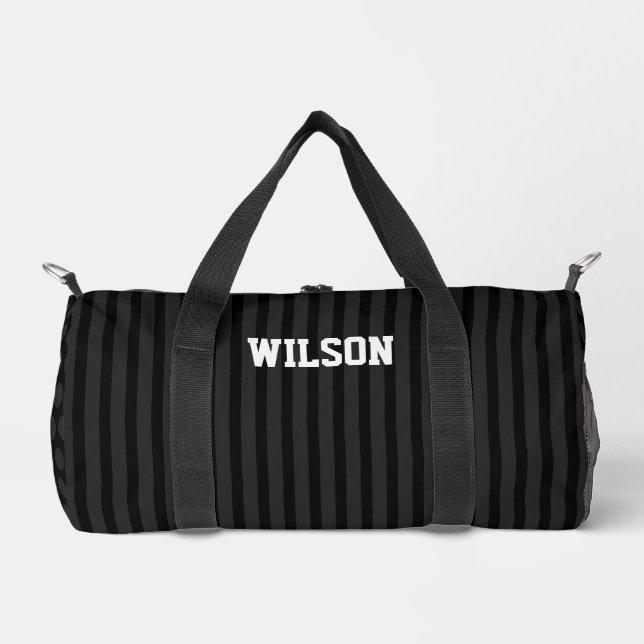 Elegant black and grey monogram name duffle bag (Front)