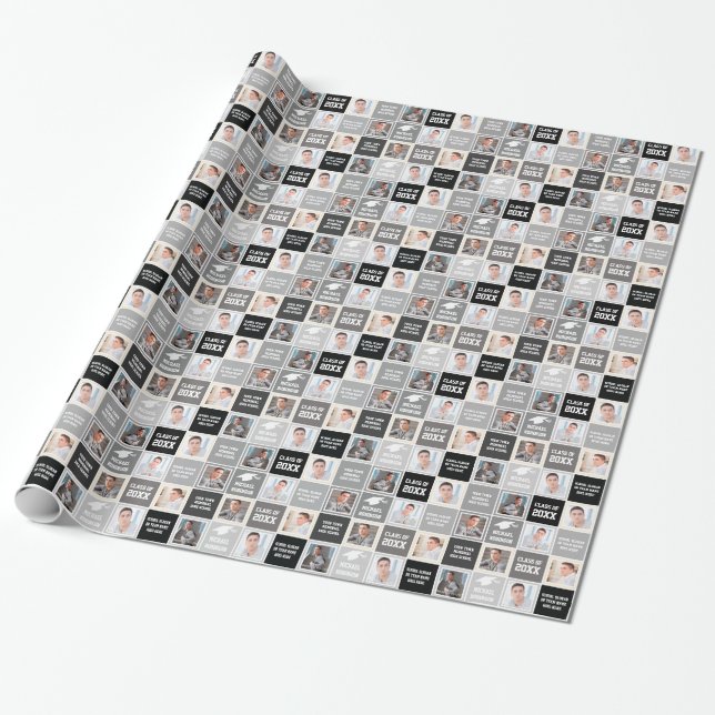 Elegant Black and Grey Young Man's Graduation Wrapping Paper (Unrolled)