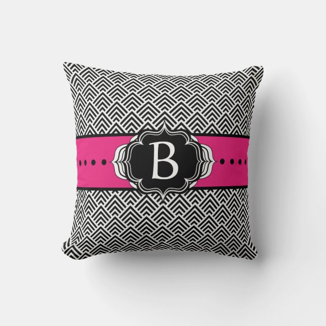 Elegant Black and Hot Pink ZigZag Chevron Pattern Throw Pillow (Front)