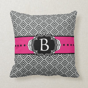 Elegant Black and Hot Pink ZigZag Chevron Pattern Throw Pillow