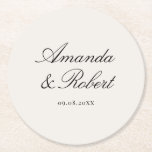 Elegant Black and Ivory Calligraphy Wedding Round Paper Coaster<br><div class="desc">Minimalist personalized wedding coasters featuring elegant calligraphy names in black and ivory colour design.</div>