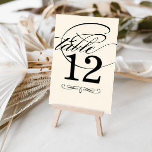 Elegant Black and Ivory Calligraphy Wedding Table Number