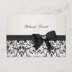 Elegant Black and Ivory Damask with diamond RSVP Card