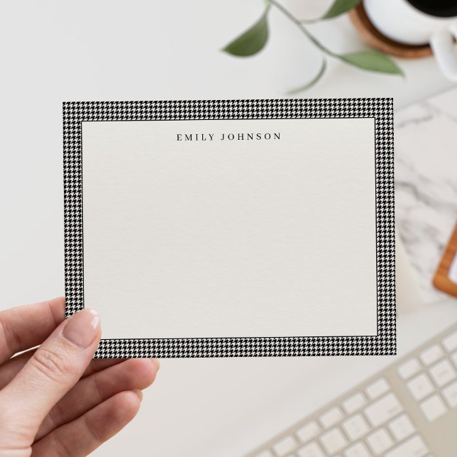 Elegant Black and Ivory Houndstooth Monogram Card (Creator Uploaded)