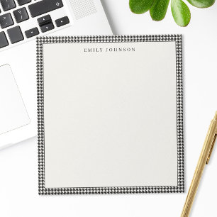 Elegant Black and Ivory Houndstooth Monogram Notepad