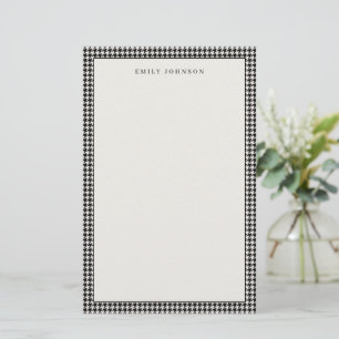Elegant Black and Ivory Houndstooth Monogram Stationery