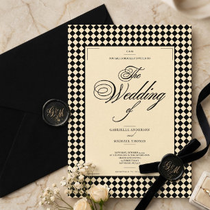 Elegant Black and Ivory Old Money Style Wedding Invitation