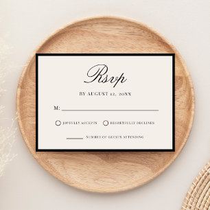 Elegant Black and Ivory Old Money Wedding RSVP Card