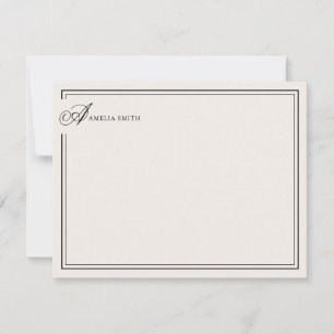 Elegant Black and Ivory Two Border Monogram Card