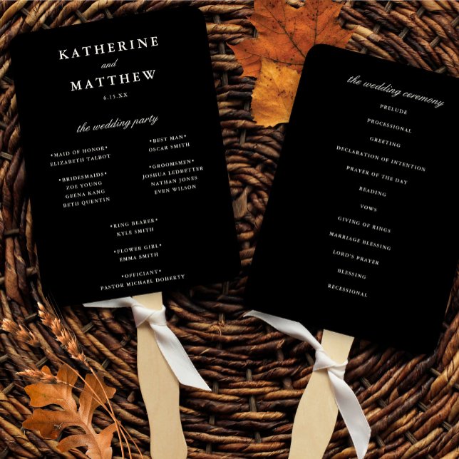 Elegant Black and Ivory Wedding Ceremony Program Hand Fan (Creator Uploaded)