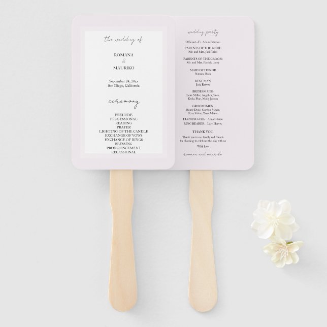 Elegant Black and Lilac Minimalist Hand Fan (Front and Back)