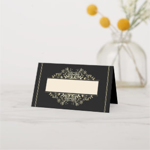 Elegant Black and Linen Gold Wedding Place Card