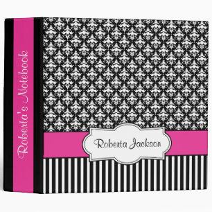 Elegant Black and Magenta Damask Custom Binder