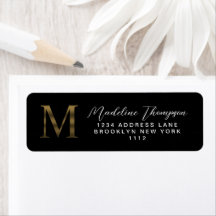 Elegant Black and Metallic Gold Monogram Address