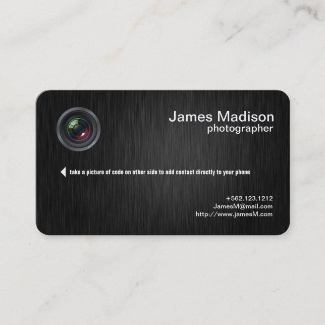 Elegant Black and Metallic Gold Photography Business Card (Front)