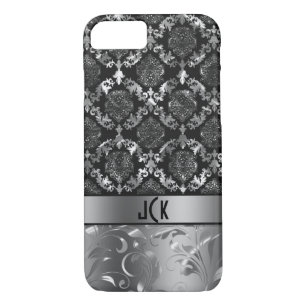 Elegant Black And Metallic Silver Damasks & Lace 2 Case-Mate iPhone Case
