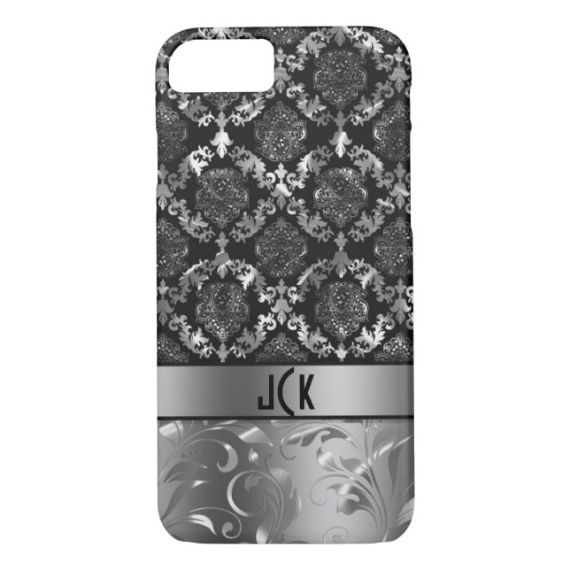 Elegant Black And Metallic Silver Damasks & Lace 2 Case-Mate iPhone Case (Back)