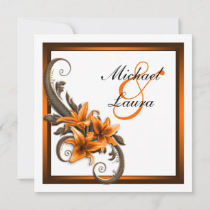 Elegant Black and Orange Asiatic Lily Wedding Invitation
