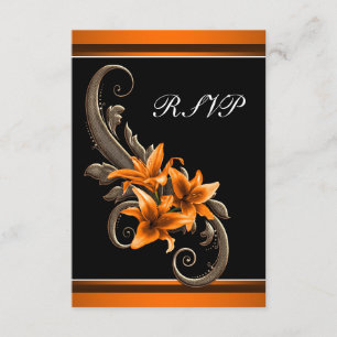 Elegant Black and Orange Asiatic Lily Wedding RSVP Card