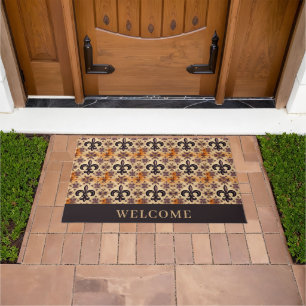 Elegant Black and Orange Pattern Doormat