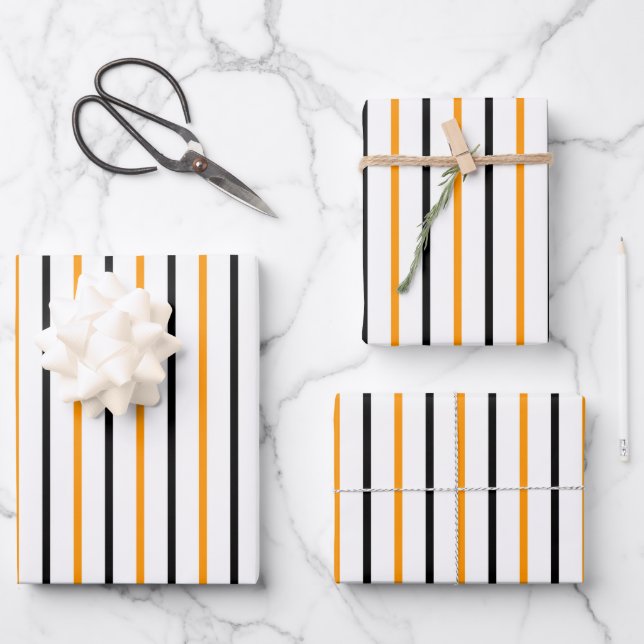 Elegant Black And Orange Striped Wrapping Paper Sheet (Front)