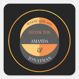 Elegant Black and Orange Wedding Thank You Square Sticker