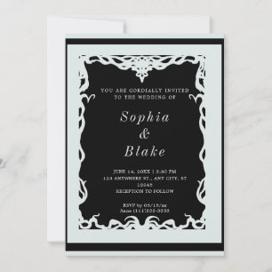 Elegant Black and Pale Green Art Deco Wedding Invitation