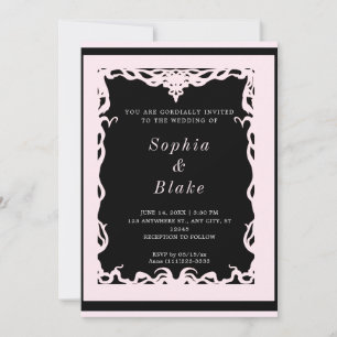 Elegant Black and Pale Pink Art Deco Wedding Invitation