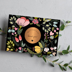 Elegant black and pastel pink floral business thank you card