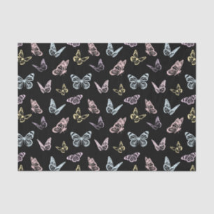 Elegant Black and Pastel Rainbow Butterfly Pattern Tissue Paper